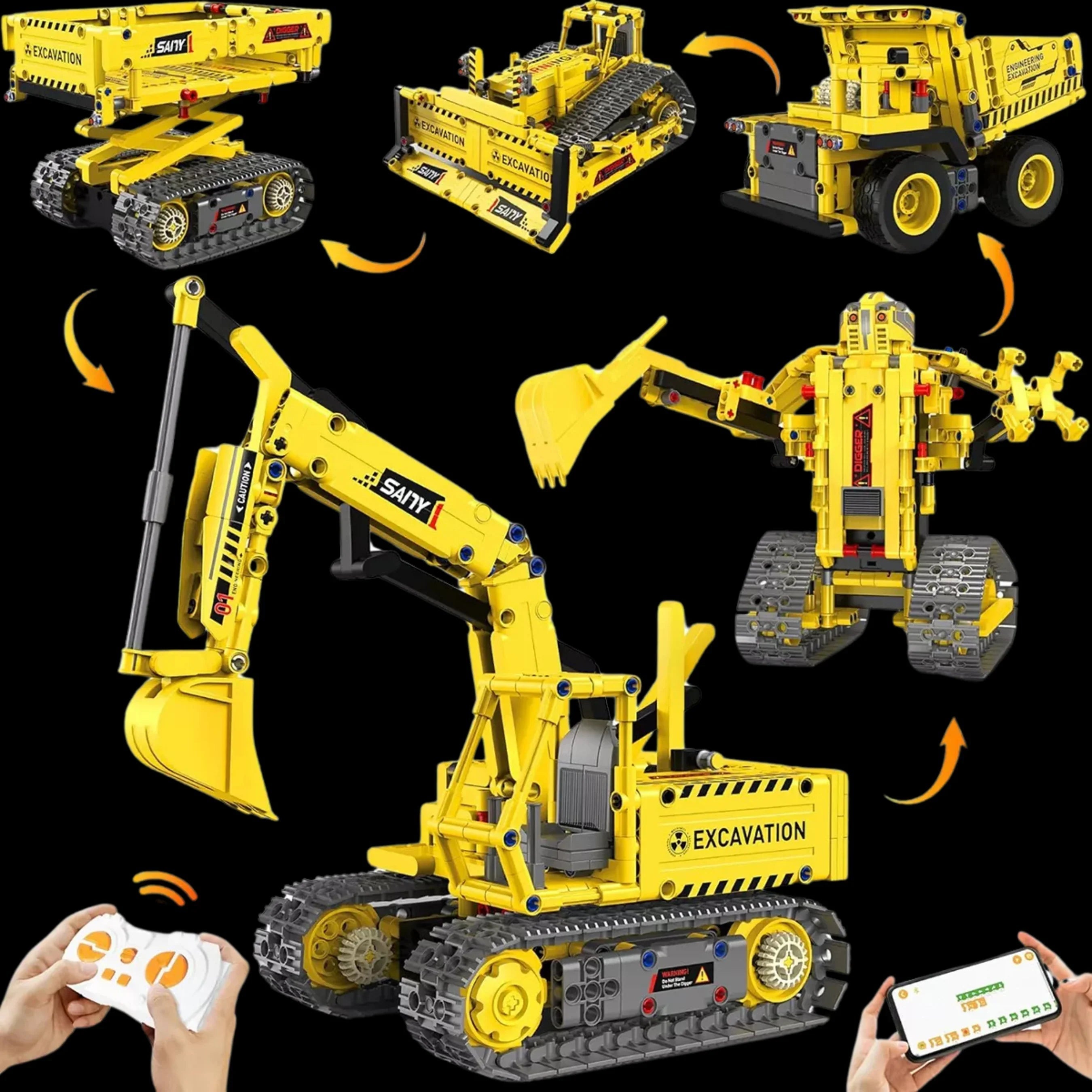 5 coches de construcción motorizados en 1 (555 piezas)