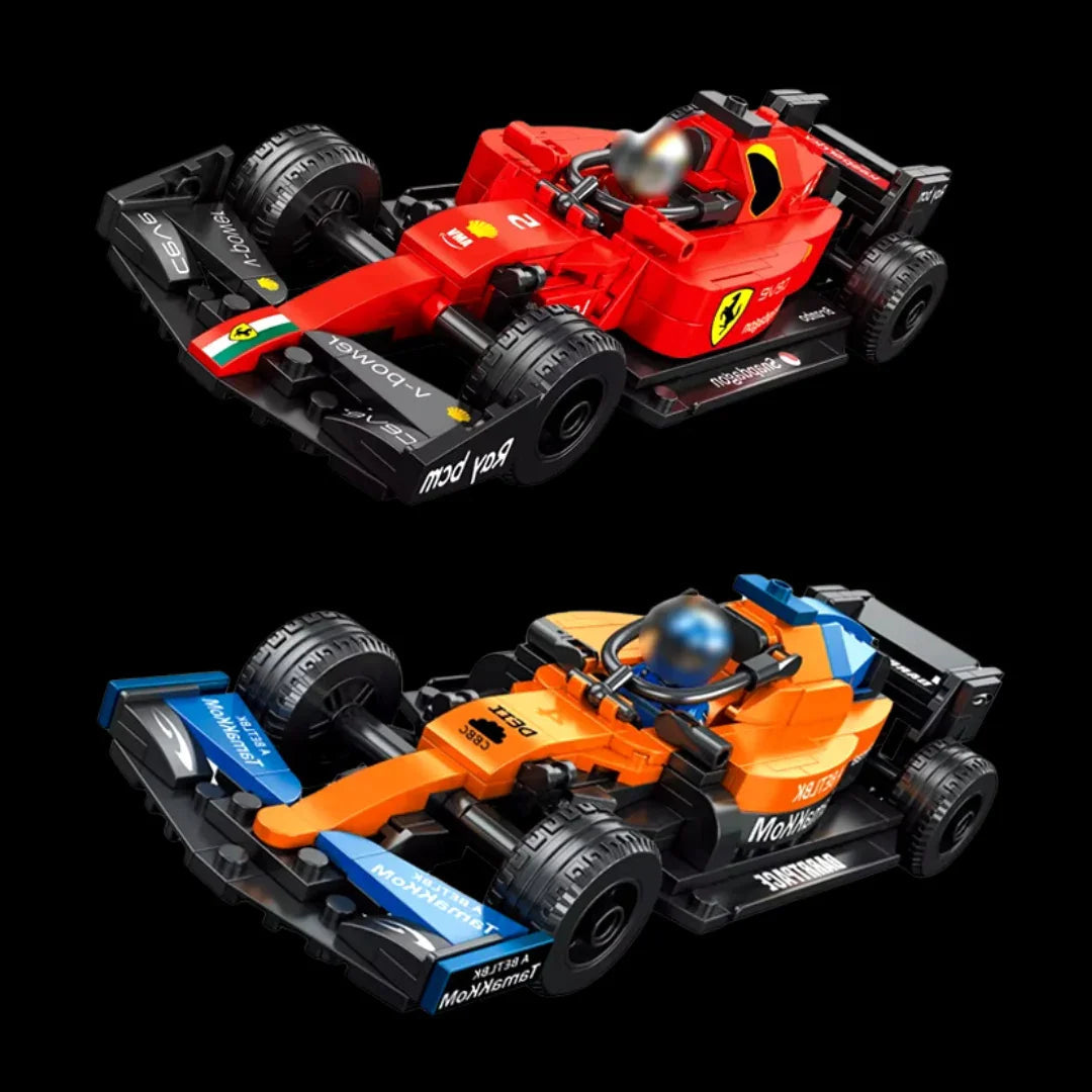 Cuatro miniaturas de Fórmula 1 + cuatro pilotos (Ferrari SF90, McLaren, Force India VJM10, Red Bull RB16B)