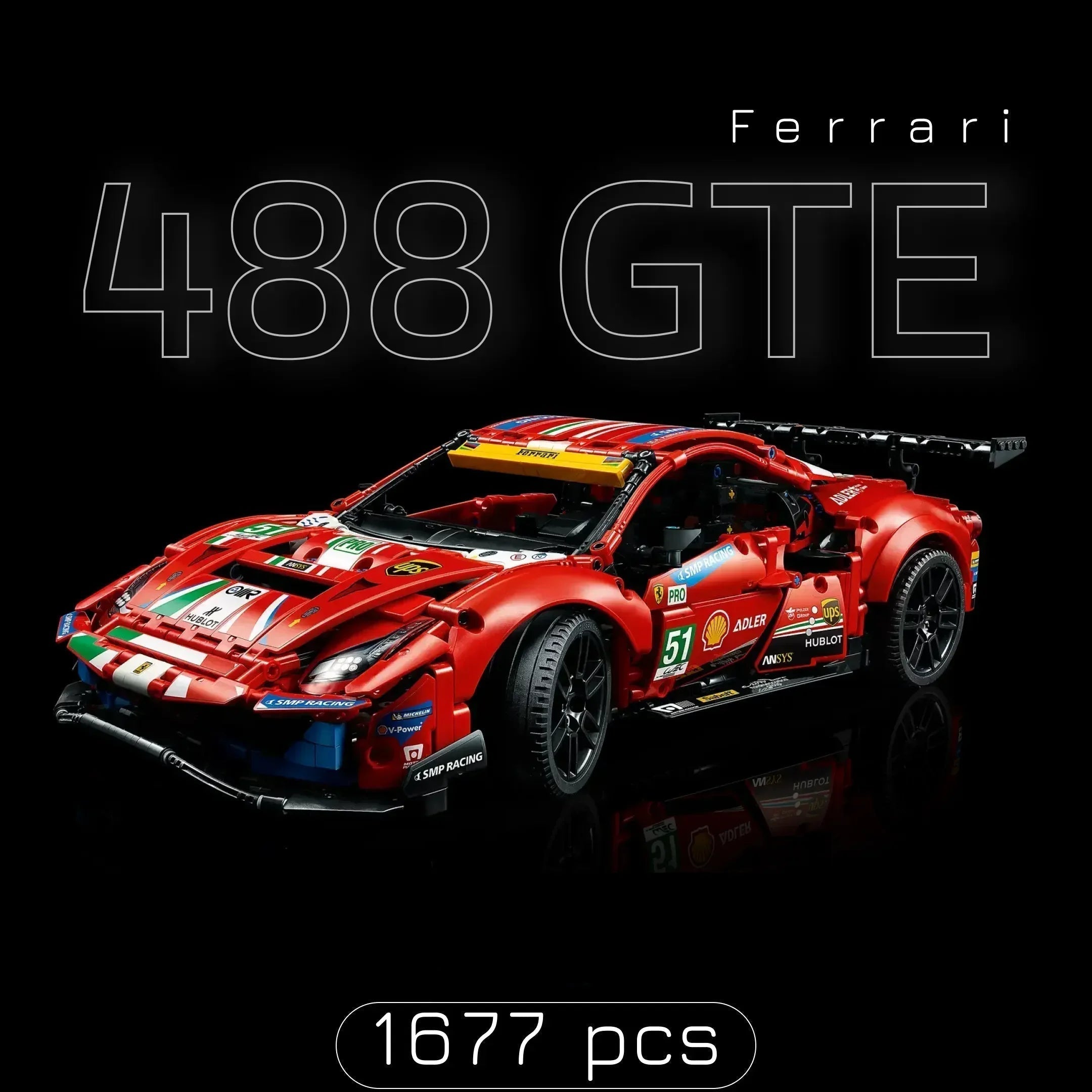 Ferrari 488 GTE (1677 piezas) - Kit de Bloques de Construcción