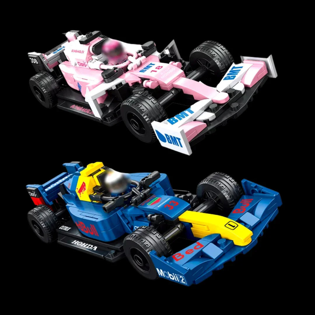 Cuatro miniaturas de Fórmula 1 + cuatro pilotos (Ferrari SF90, McLaren, Force India VJM10, Red Bull RB16B)