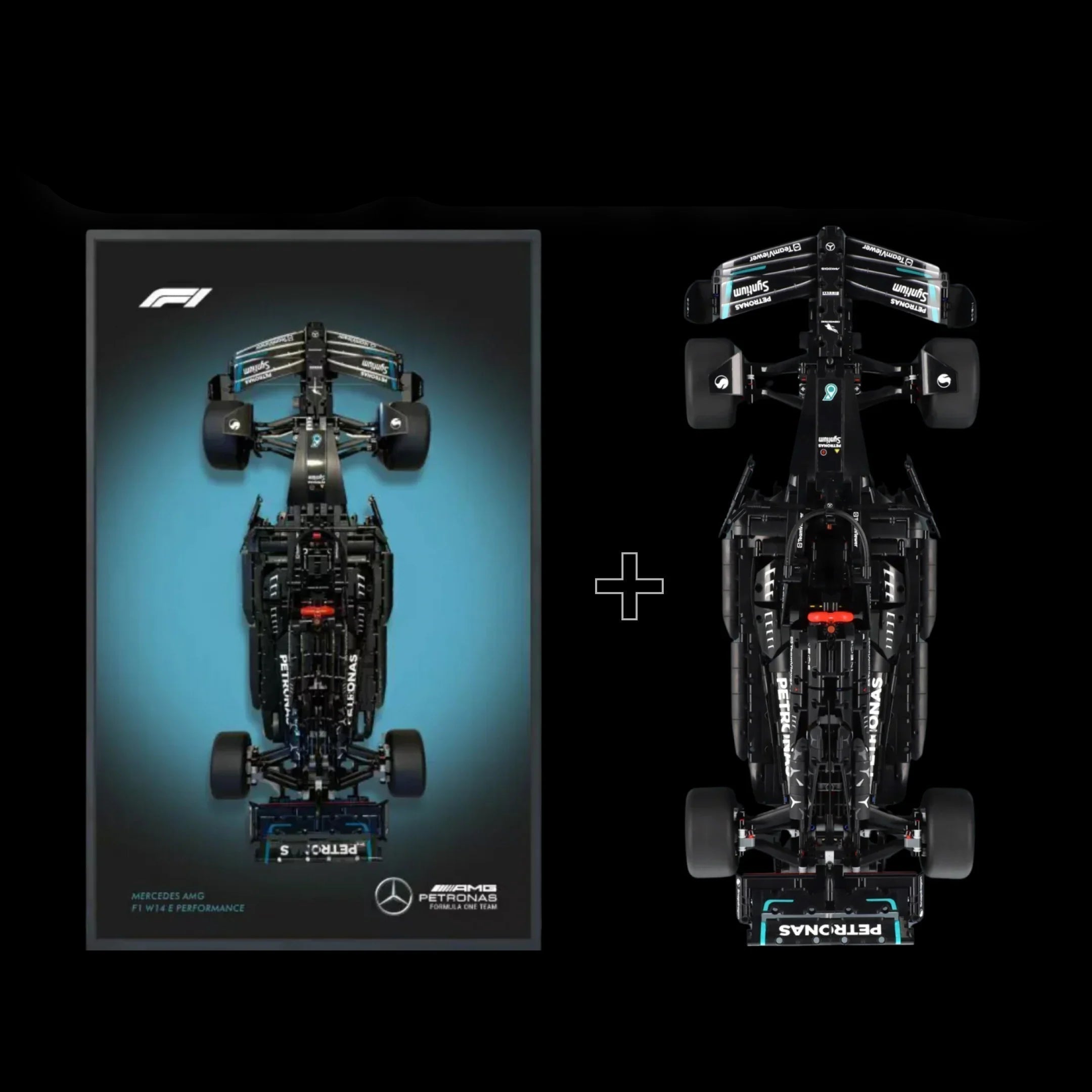 ¡Compra juntos! Mercedes AMG W14 F1 (1642 piezas) + Marco acrílico - Bloques de Construcción