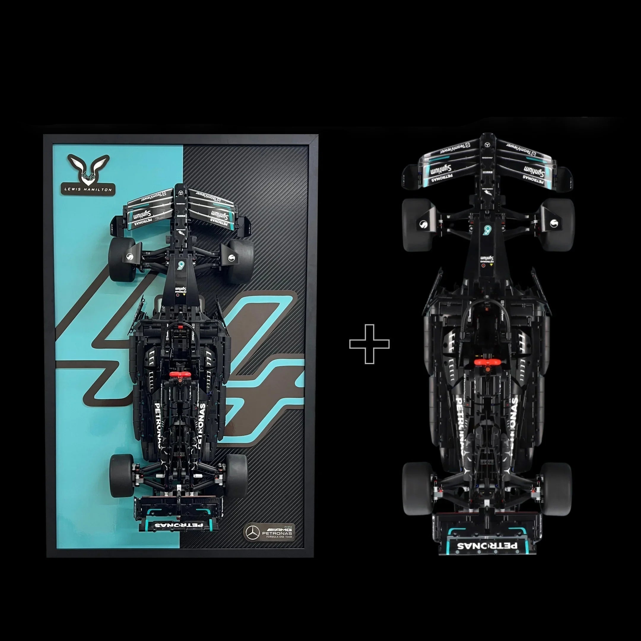 ¡Compra juntos! Mercedes AMG W14 F1 (1642 piezas) + Marco acrílico - Bloques de Construcción